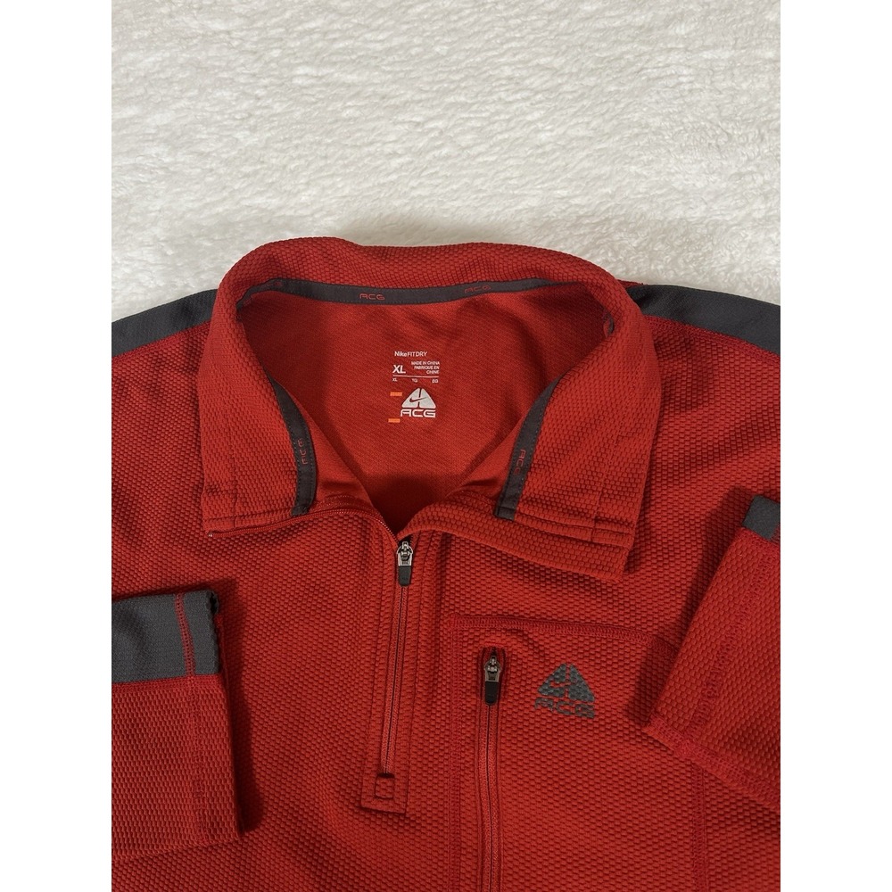 Nike ACG Red Gray Colorblock‎ Waffle Knit Quarter Zip Pullover Shirt Men's XL